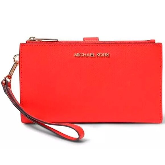 S Michael Kors Double Zip Wristlet Dark Sangria Red Leather 35F8GTVW0L NWT $258 - Picture 1 of 7